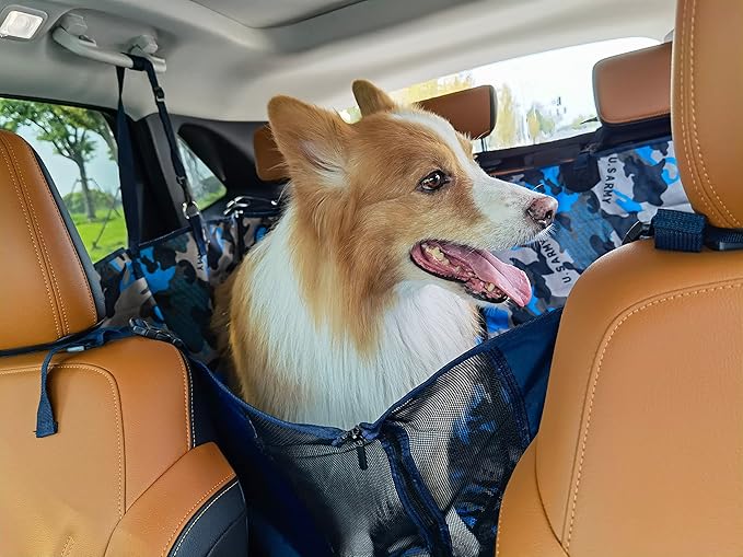 FAN WU Dog Car Seat for Back &Trunk & Passengers Seat, Dog Hammock for Rear Seat with Mesh Window,Dog Bed Nonslip Mat Waterproof Car Seat Protector for Pet with Belt for Cars Trucks Suvs (Black)