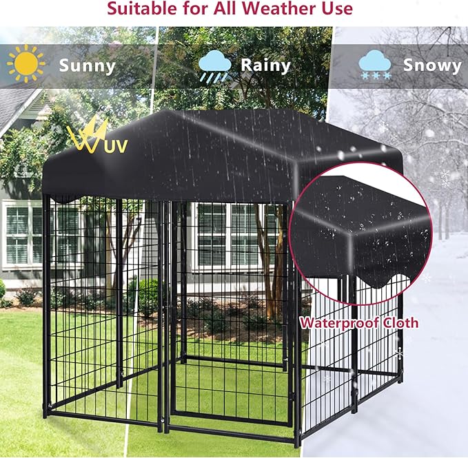 Dog Kennel Outdoor with Roof, 4.5' x 4' x 4' Welded Wire Pet Dog Pen Dog Cage for Outside, Dog Run Enclosures for Dogs Outdoor Animal Hutch with UV-Resistant Waterproof Cover