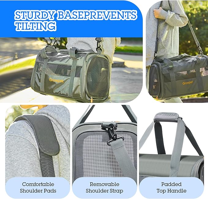 Cat Carrier and Dog Carriers, Soft Sided Breathable Mesh, Two Soft Pads are Provided, Small Dogs or Medium Cats Pet Carrier up to 16 Lbs, 18.5in*9.84in*11in