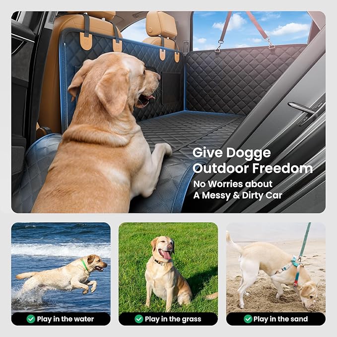 REEVAA Dog Car Seat Cover for Back Seat, Hard Bottom Dog Hammock, Pet Bed Extender for 2-4 Large/Medium Dogs, Waterproof Seat Protector, Universal L Size Fits for Car/SUV, Black+Orange
