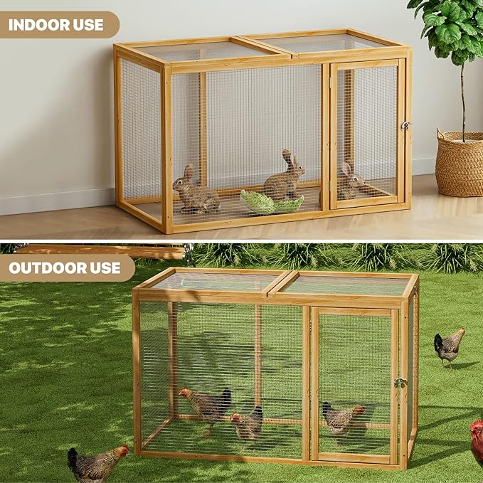 MoNiBloom Chicken Run for Yard Wood Chicken Cage Rabbit Hutch Bunny Pen with Openable Roof and Side Door, Outdoor Lockable Duck Coop Small Animal Habitat Enclosure Hen Coop Add-Ons, 45 x 24 x 28 inch