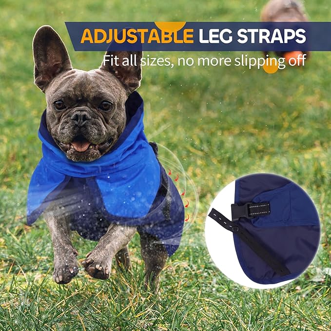Dog Raincoat Waterproof Reflective Rain Coat with Adjustable Belly Strap & Leg Straps, Hooded Dog Rain Jacket with Leash Hole, Windproof Puppy Rain Gear for Small Medium Large Dogs
