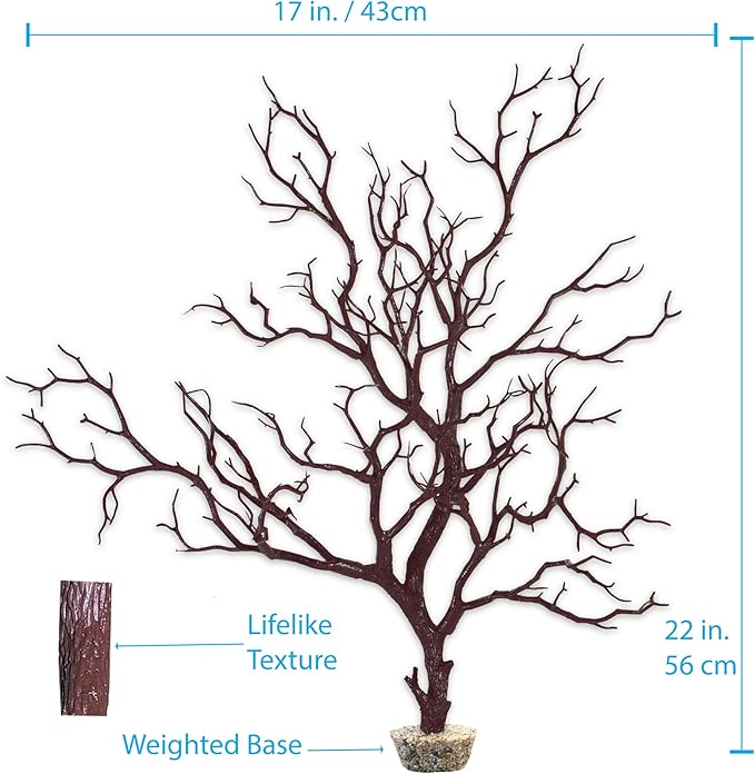 CURRENT USA Dark River Brown Manzanita Branch 22-inch Tall with Weighted Base | Tree Branches Molded Aquarium Decor Decoration Fake Artificial Fish Tank Ornament for Freshwater or Saltwater (7394)