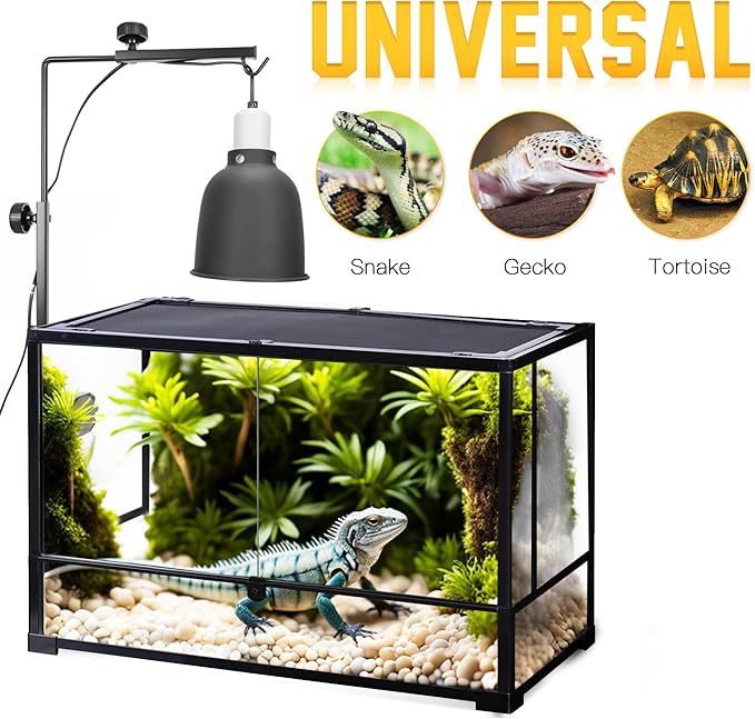 Reptile Glass Mount Lamp Stand, Adjustable Heat Light Fixture Holder with Glass Suction Cup, Suitable for Terrarium Dome Lamp