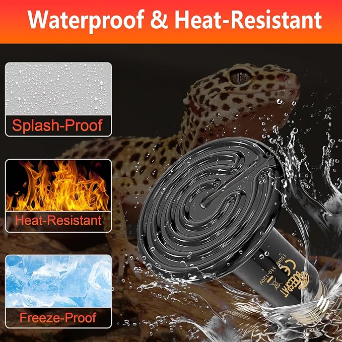 100W Ceramic Heat Emitter for Day and Night Use, Pack of 2 Reptile Basking Heat Lamp for Bearded Dragon, Lizard, Iguana & Amphibians (Black, 100 Watts)
