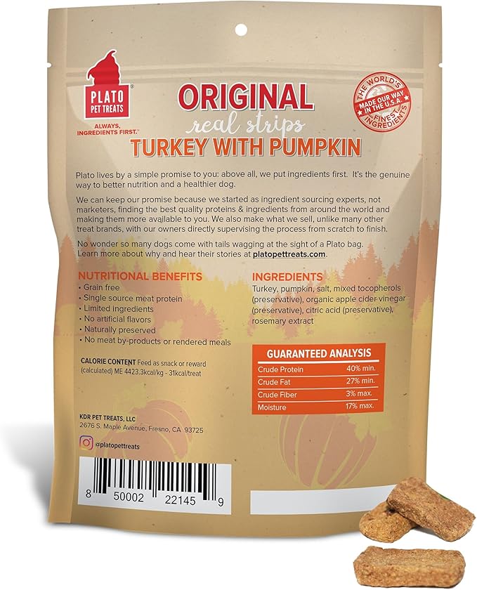 PLATO Original Real Strips Turkey & Pumpkin 18oz, Natural (1459)