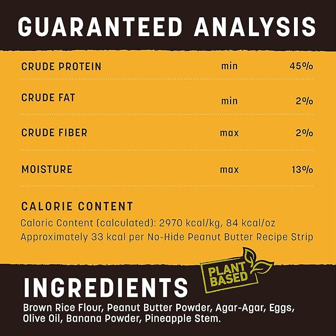 Earth Animal No Hide Strips Peanut Butter Flavored Vegetarian Natural Treats | No Rawhide | Quick & Thin Dog Chews - 4 Count