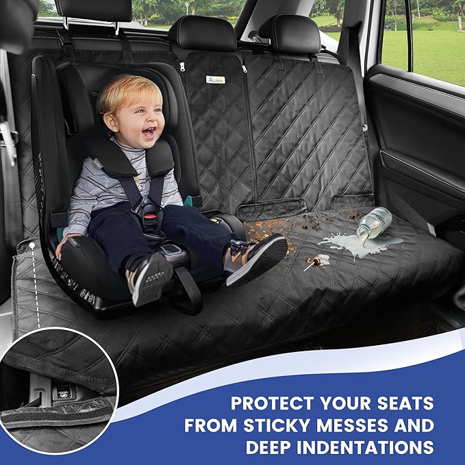 Back Seat Cover 60/40 Split Bench for Cars,Trucks,SUVs - Waterproof Easy Cleanup Car Seat Protector Great for Messy Kids and Drooling Pet Dogs(Black)