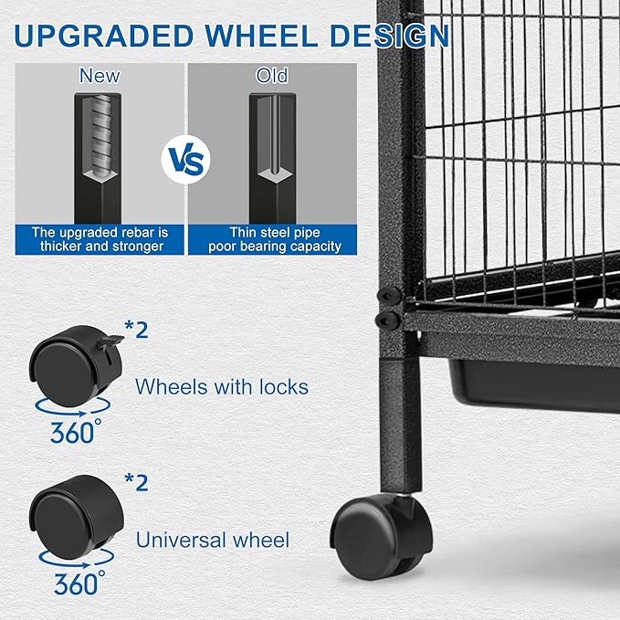 HABUTWAY 45''H Metal Small Animal Cages, Rolling Chinchilla Cage with Removable Ramps, Lagre Critter Nation Cage for Chinchillas/Guinea Pigs/Rabbit, Ferret Cages with Hammock & 4 Tiers, Black