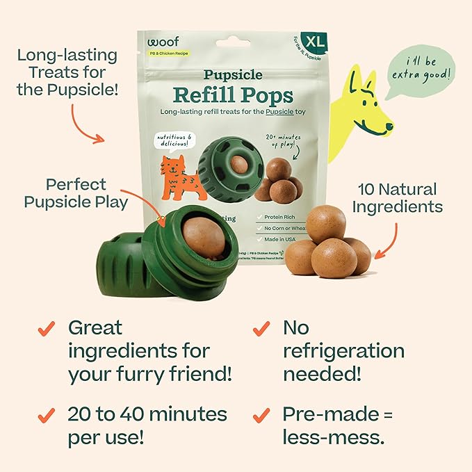 WOOF Pupsicle Refill Pops, Delicious Long Lasting Dog Treats, Pre-Made Pupsicle Refills for Dogs, Wholesome Ingredients, Low-Mess Chicken Pet Treats - XL Pops - 5 Count