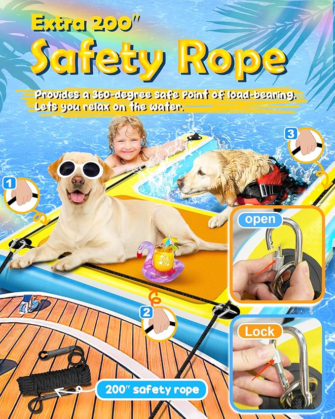 Inflatable Dog Ramp โ 60"x40" Extra Large Boat Ramp for Dogs Up to 240 lbs, Non-Slip Puncture-Resistant Inflatable Dock Floating Platform, Pool Floats Platform for Lakes, Boats, Lake, Trip