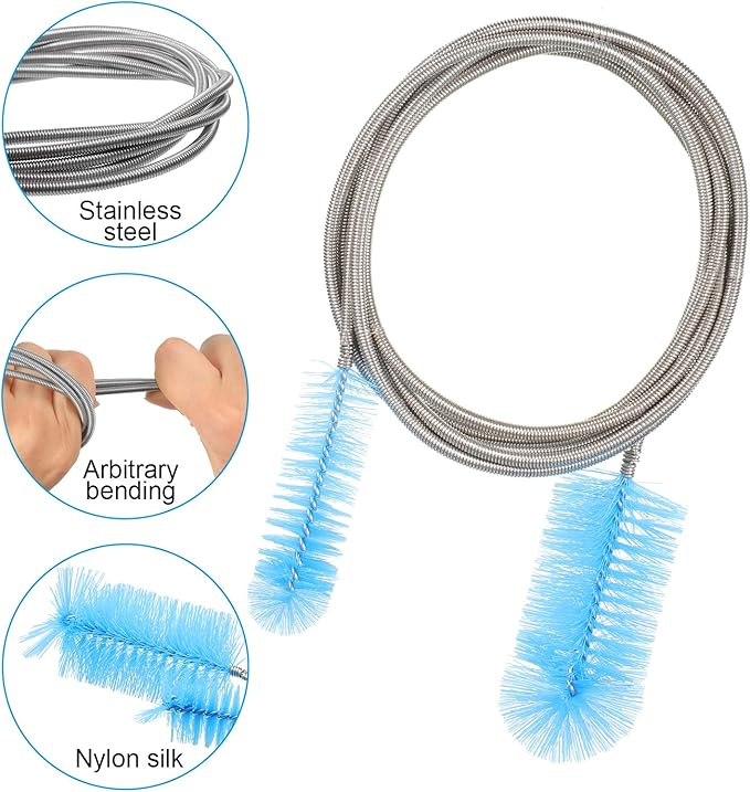Patelai 3 Pieces Aquarium Filter Hose Brush Stainless Flexible Tube Cleaning Long Brush Double-Ended Bent Pipe Cleaner Steel Spring for Lab Fish Tank Aquarium, 3 Color(61.02 inches)