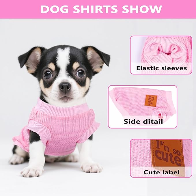 2 Pack Dog Shirt Vest Dog Clothes for Small Dogs Summer Waffle Puppy T-Shirts Soft Sleeveless Pet Clothes Lightweight Medium Large Doggy Outfit Cat Clothing (Pink+Beige, Large)