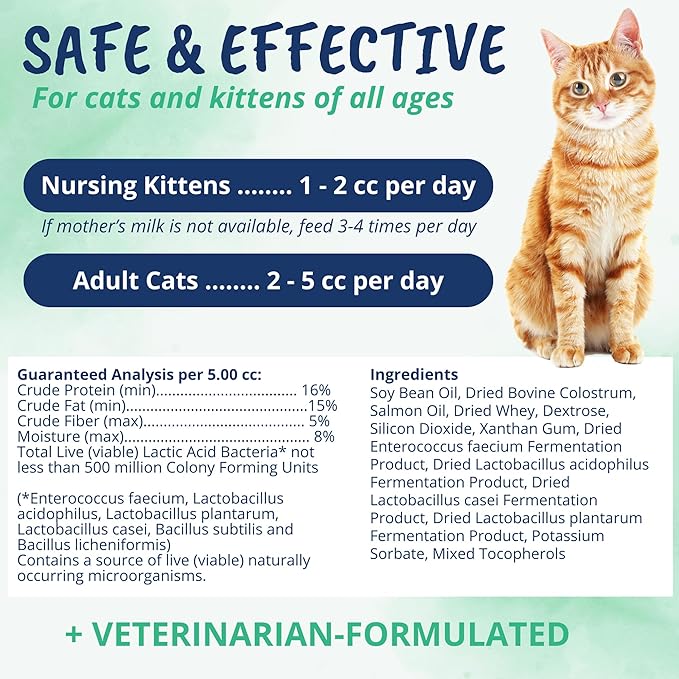 Under the Weather Colostrum Gel for Cats Immune Support Supplement | Salmon Oil & Probiotic Supplement | Natural Allergy Relief, Gut Health & Anti-Inflammatory Formula for Kittens & Senior Cats | 30cc