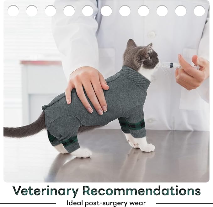 PUMYPOREITY Comfy Cat Pajamas, Versatile Cat Shirt for All-Day Wear, Soft Stretchy Sweater with Back Snap for Easy Wear, Breathable Recovery Suit for Surgery Recovery, L, Grey