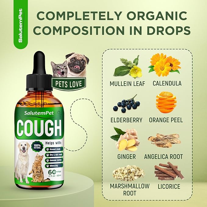 Dog Cough Medicine in Drops – Cat Cough Supplement – Kennel Cough Treatment for Dogs to Help with Sneezing & Runny Nose – Herbal Supplement – 2 Oz