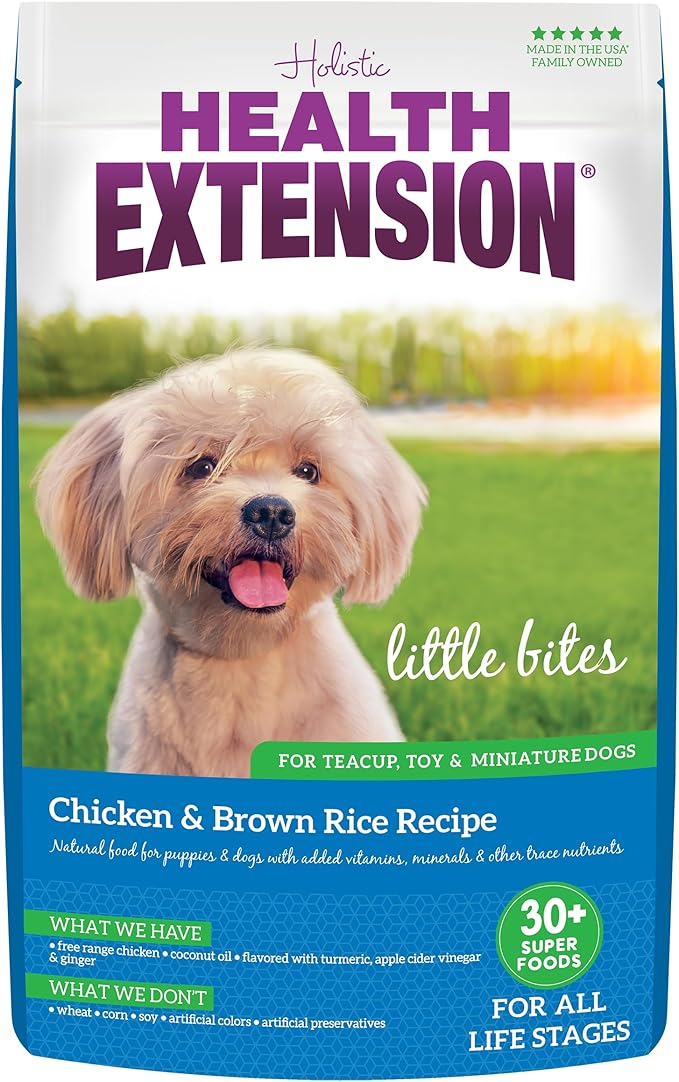 Health Extension Little Bites Dry Dog Food for Small Breeds, Chicken & Brown Rice Recipe, with Probiotics & Superfoods for Digestion & Coat Health, 18 lb Bag (Pack of 1)