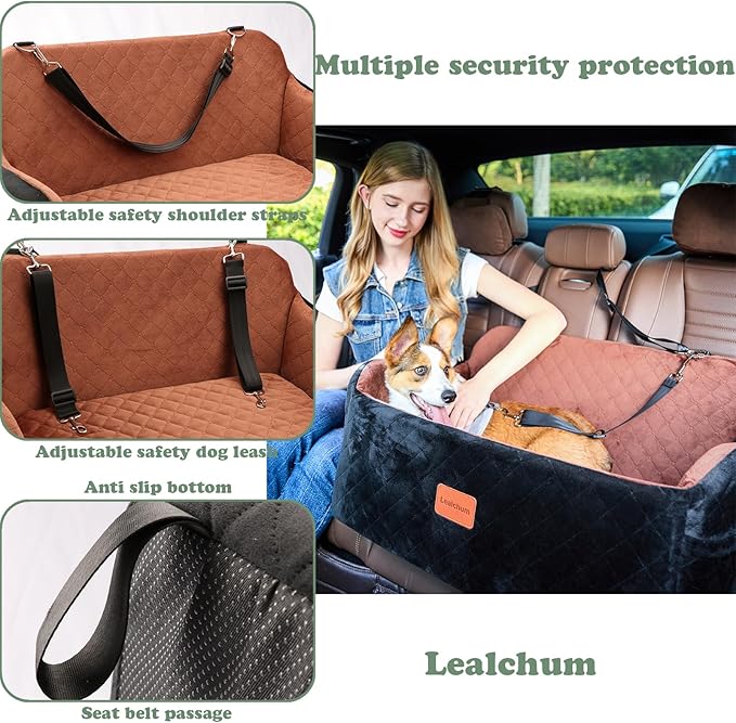 Dog Car Seat for Medium Sized Dog,Car Dog Bed with Adjustable Leashes,Comfort and Support with Memory Foam Filled,Safety Travel Per Car Seat with Non-Slip Bottom(Grey, Large)