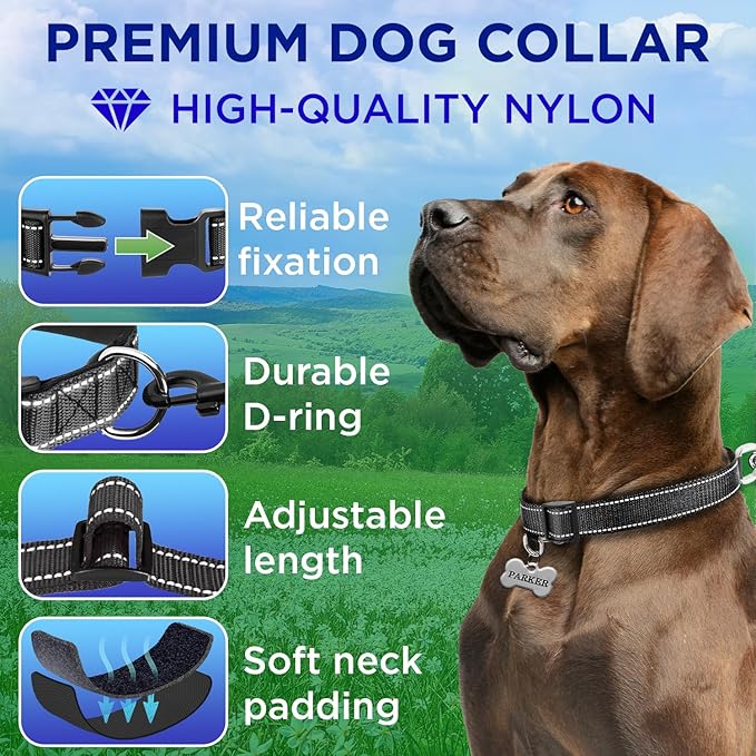 TECEUM Reflective Dog Collar β Black β XXS β Extra Soft Padding β Basic Nylon Pet Collar β Quick Release Buckle β Fits Small, Medium and Large Dogs, Puppies, Cats β ESA & Service Dog Options