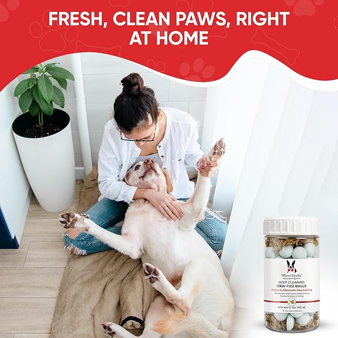 Warren London Deep Cleaning Paw Soak for Dogs – 300 Count Fizz Balls | Groomer-Size | Soothes Itchy, Irritated Paws with Seaweed, Tea Tree Oil & Aloe | Anti-Lick Paw Relief & Easy 5-Minute Spa