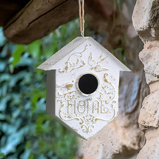 Vintage Metal Birdhouses for Outdoor, Retro Blue Bird House for Garden, Wild Bird Nesting, Decorative Bird Houses for Hummingbird Bluebird Wren Chickadee Sparrow Bird Nest Box