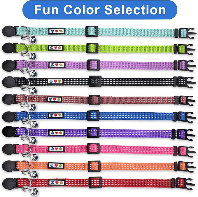Pawtitas Reflective Cat Collar with Safety Buckle and Removable Bell Cat Collar Kitten Collar Orange Cat Collar One Size