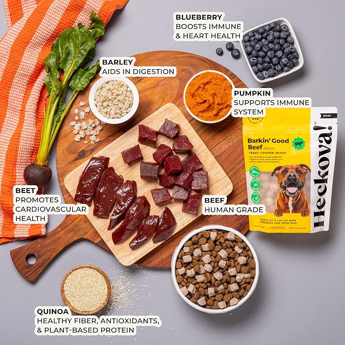 Barkin’ Good Beef - Freeze Dried Raw Dog Treats, Human Grade Beef Heart and Liver for Training, Meal Topper, High Protein, 24g Per Cup, Made in The USA, 4oz Bag