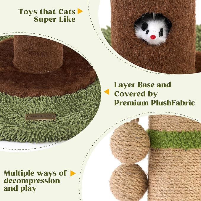 35" Tall Cat Scratching Post, Cat Scratcher for Indoor Cats, Sisal Rope Scratch Post with Hanging Ball and Cat Toys for Kitten Adult Cats