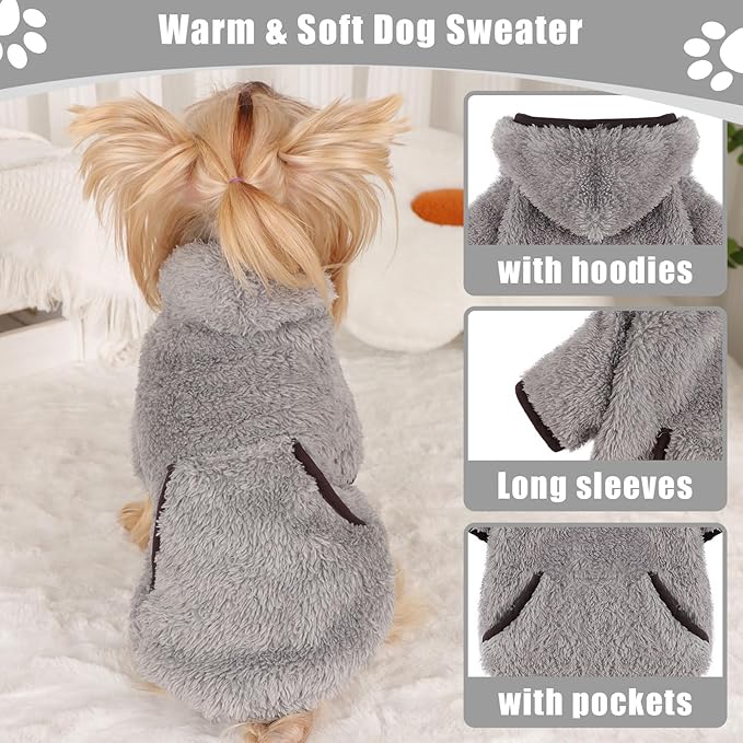 Dog Sweaters for Small Dogs Boy Male Fleece Small Dog Hoodie Winter Puppy Sweater for Chihuahua Teacup Yorkie Soft Stretchy Tiny Clothes Cat Sweater Pet Outfits Grey, M