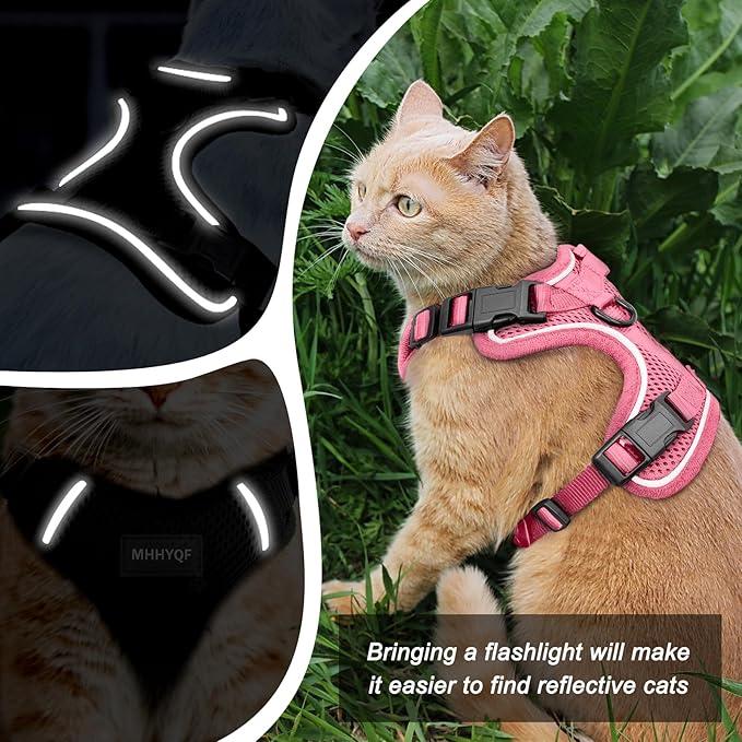 Cat Harness, Cat Harness and Leash Set, Soft and Breathable Vest with Reflective Strip, Anti Escape Adjustable Easy to Wear for Walking and Traveling, Pink, M