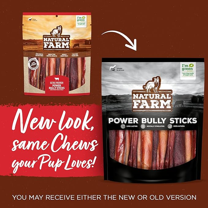 Natural Farm Power Bully Sticks Dog Chews (4”,16 Ounces), 2-in-1 Power Chews: Premium Beef Cheek Wrapped in Beef Pizzle, Double Chewing Time, Promotes Dental Health, Great for Small to Medium Dogs