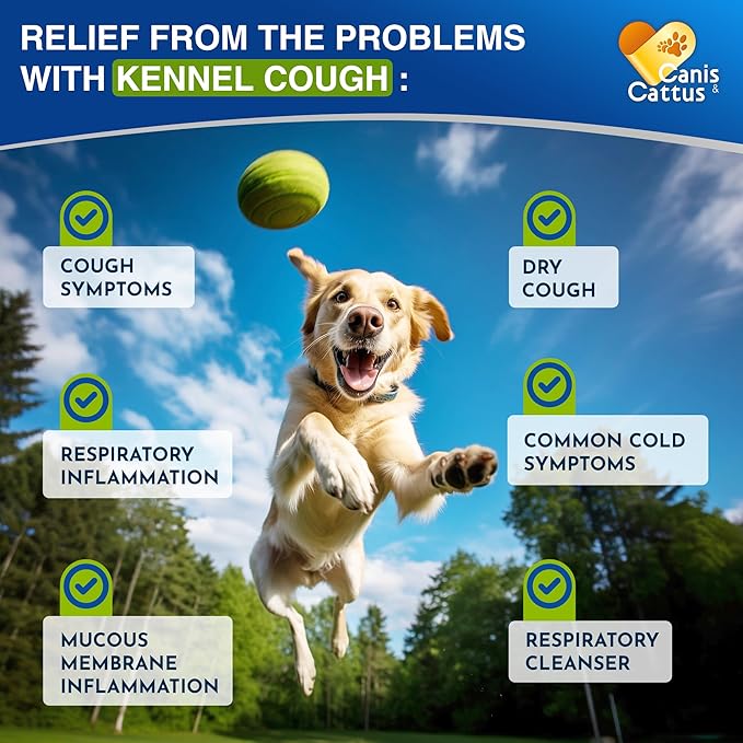 Canis&Cattus Kennel Cough Treatment for Dogs – Natural Cough Medicine for Dogs and Cats – Dry Cough Suppressant Helps to Soothe Throat – 2 oz