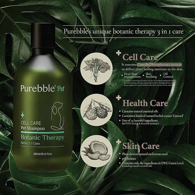 Pet Shampoo Calming Green Botanical Line Series 2- for Soft and Shiny Coat and Fur- Cleanses, Conditions, and Detangles, pH-Balancing Formula, No Artificial Fragrance, 300ml / 10.14 fl oz