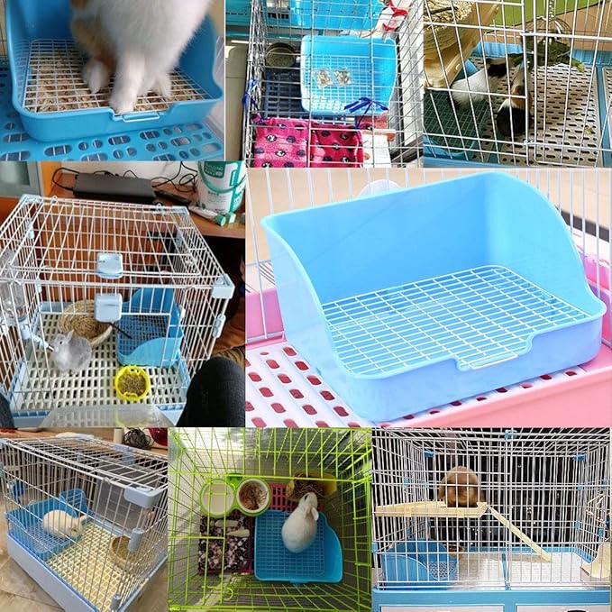 Hamiledyi Small Animal Rabbit Litter Toilet,Plastic Square Cage Box Rat Potty Trainer Corner Grate Litter Bedding Box Pet Pan for Guinea Pigs Chinchilla Ferret Galesaur Bunny