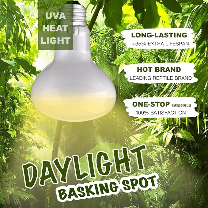 100W 2-Pack Reptile Basking Heat Bulb - UVA Daylight Heat Lamp for Bearded Dragons, Turtles, Snakes, Lizards & Amphibians - Provides Infrared Heat Output & Sunlight Simulation Heating Light