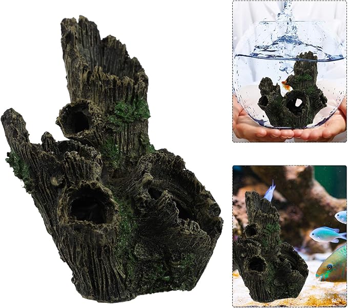 balacoo Fish Tank Ornament Resin Wood Tree Stump Aquarium Decor Driftwood Betta Log Play House Hollow Tree Hole Landscape Decor for Freshwater Betta Cichlid Reptile