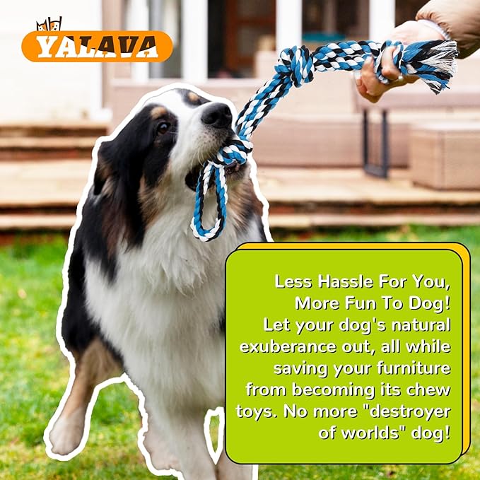 YALAVA 2 Pack Dog Rope Toys for Aggressive Chewers, 20 Inch Heavy Duty Chew Toys for Teeth Cleaning, Cotton Rope Dog Tug Toy for Medium to Large Breed