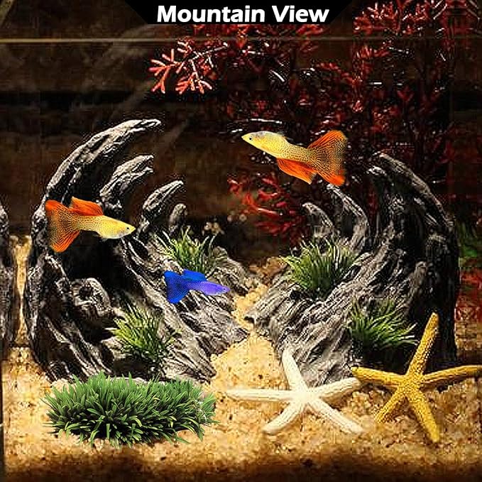 Aquarium Decoration Large and Tall for Fish Tank Rock Thematic Ornaments Aquarium Mountain View Stone Ornaments Aquarium Decor Shelter House Cave Fish Tank Decoration - Medium