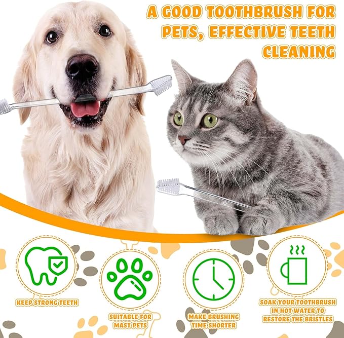 Nuenen 150 Pcs Dog Toothbrush Dual Headed Dental Brushes Puppy Tooth Brushing Kit Long Handle Toothbrush for Large and Small Dogs Cats Most Pets Teeth Cleaning Oral Care Supplies(Clear)
