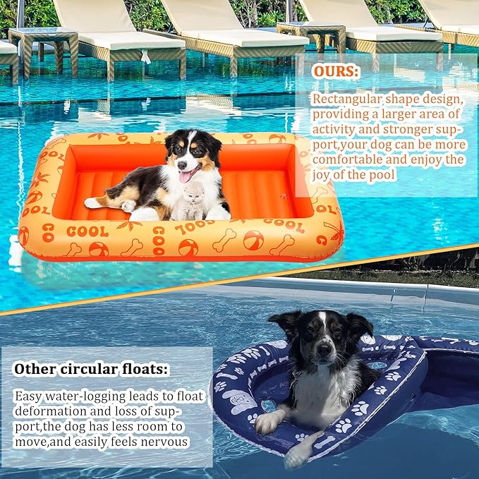 Dog Float for Summer Pool 60" x 33. 5" Inflatable Dog Pool Float with Rope and Handle Durable and Foldable Pet Raft Lake Floating Raft for Small Medium Large Dogs, Hold up to 220 Lbs
