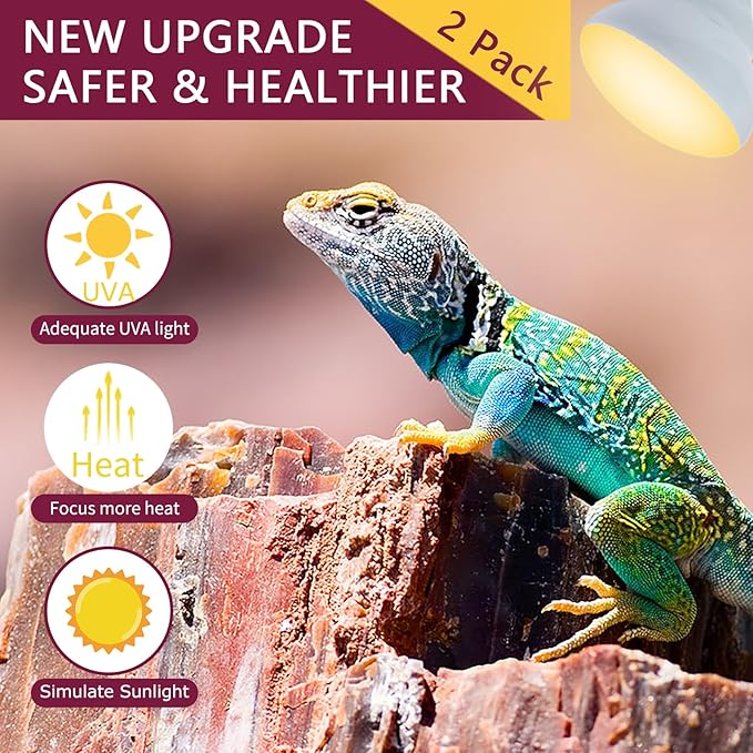 150W Reptile Heat Lamp Bulb 2 Pack,Basking Spot Lamp Bulb for Reptiles & Amphibians,Reptile Daylight Heat Bulb for Bearded Dragon, Lizard, Turtle