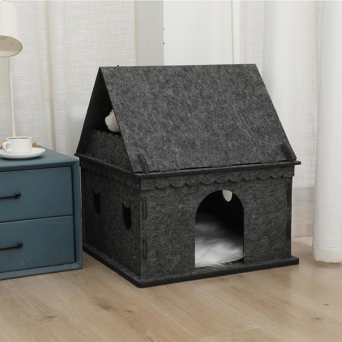 2-Tier Indoor Cat Apartment,Cozy Pet Cat Bed, Hideaway, and Sturdy Cat Castle for Multiple and Large Cats
