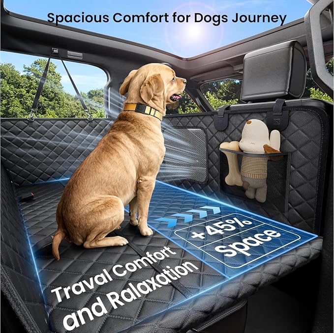 REEVAA Dog Truck Seat Cover for Back Seat, Hard Bottom Dog Hammock for Car, Pet Bed Extender for 2-4 Large Dogs, Waterproof Seat Protector, Universal XL Size Fits for Crew Cab Truck/SUV, Black