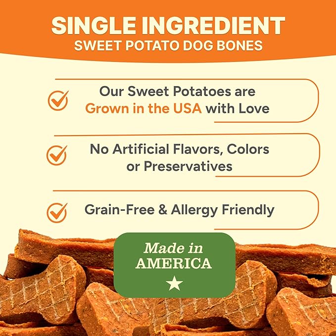 Gaines Family Farmstead Sweet Potato Dog Bones – 32 oz Bag, All-Natural, Single Ingredient, Grain-Free Dog Treats for Digestive Health, High Fiber - Training & Rewards, Made in USA