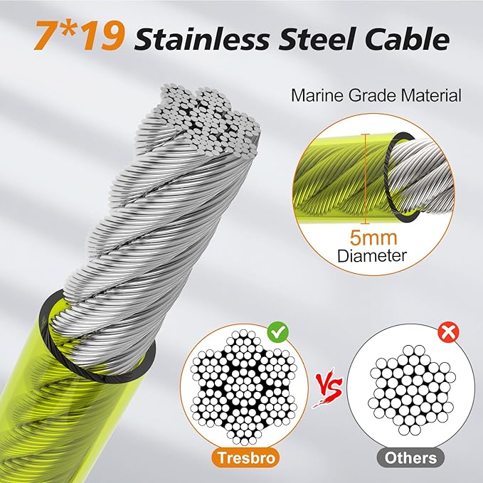 Tresbro 10 FT Dog Tie Out Cable with Spring, Shock Absorbing Tether Chains for Outside Aavilable in 10/15/20/25/30/40/50/70/100/120 FT, Heavy Duty Leads for Yard for Medium & Large Dogs Up to 500 LBS