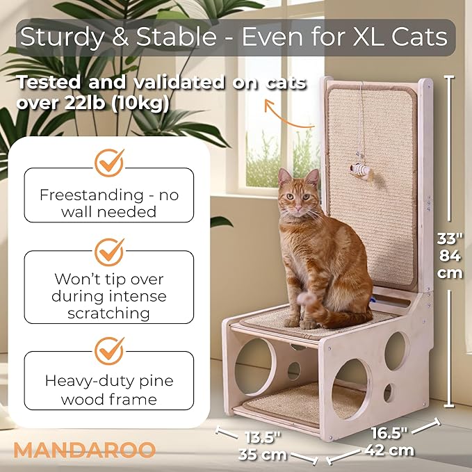 Cat Scratching Post with Toy – L-Shaped Sisal Scratcher Pad & Cozy Corner Hideaway for Indoor Cats | Vertical & Horizontal Scratching Ramp for Large Cats – MANDAROO