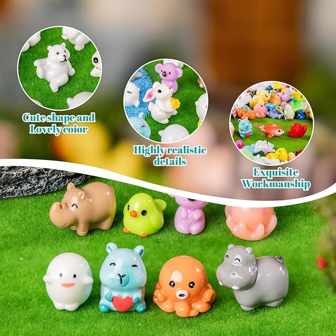 110pcs Mini Resin Animals 110 Styles Variety Tiny Animals Figures Miniature Little Small Animal Figurines Bulk for Micro Fairy Garden Landscape Accessories Hide Crafts Decor Aquarium