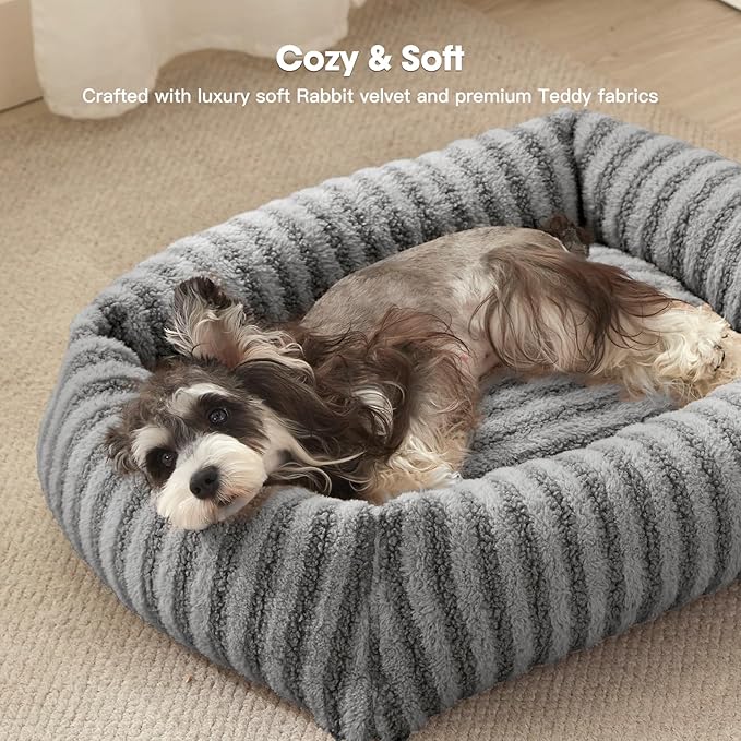 MIXJOY Medium Dog Beds for Medium Sized Dog, Calming Warming Pet Beds, Washable Dogs Bed with Removable Cover, Rectangle Pet Bed with Non-Slip Bottom, 25"x21"x7", Grey