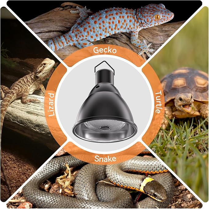 Reptile Light Fixture,7inch Deep Dome Reptile Light Fixture with 3/6/12 Timer,Infrared Reptile Heat Lamp Max 150W Blub, for Turtle Bearded Dragon Lizards Snake, 1PCS 150W Bulb Included