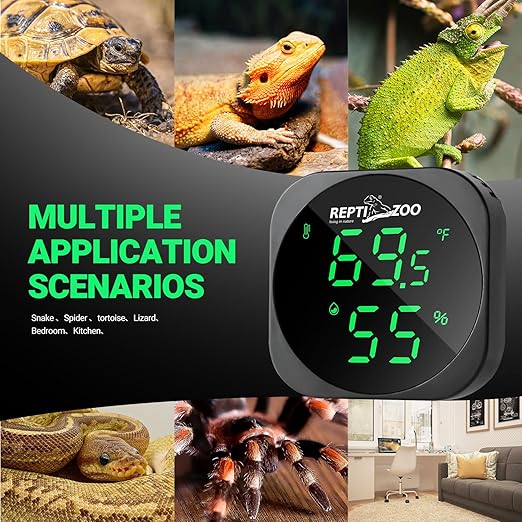 REPTI ZOO Thermometer Hygrometer, LED Digital Thermo Hygrometer for Reptile Terrarium Pet Rearing Box, Reptile Tank Thermometer with 55.2" Cable USB Power Supply